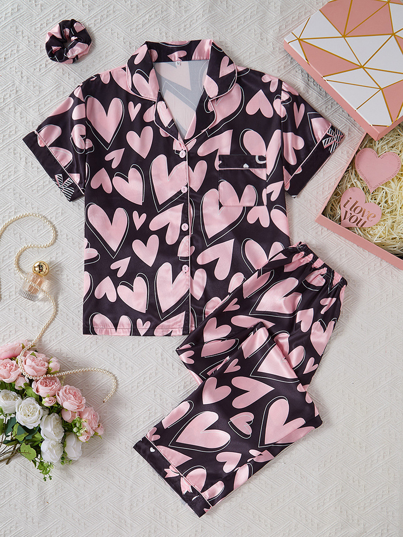 Pijamas de satén ropa para el hogar Amazon ropa de mujer europea y americana seda artificial pijamas de manga corta para mujer ropa de aire acondicionado de verano