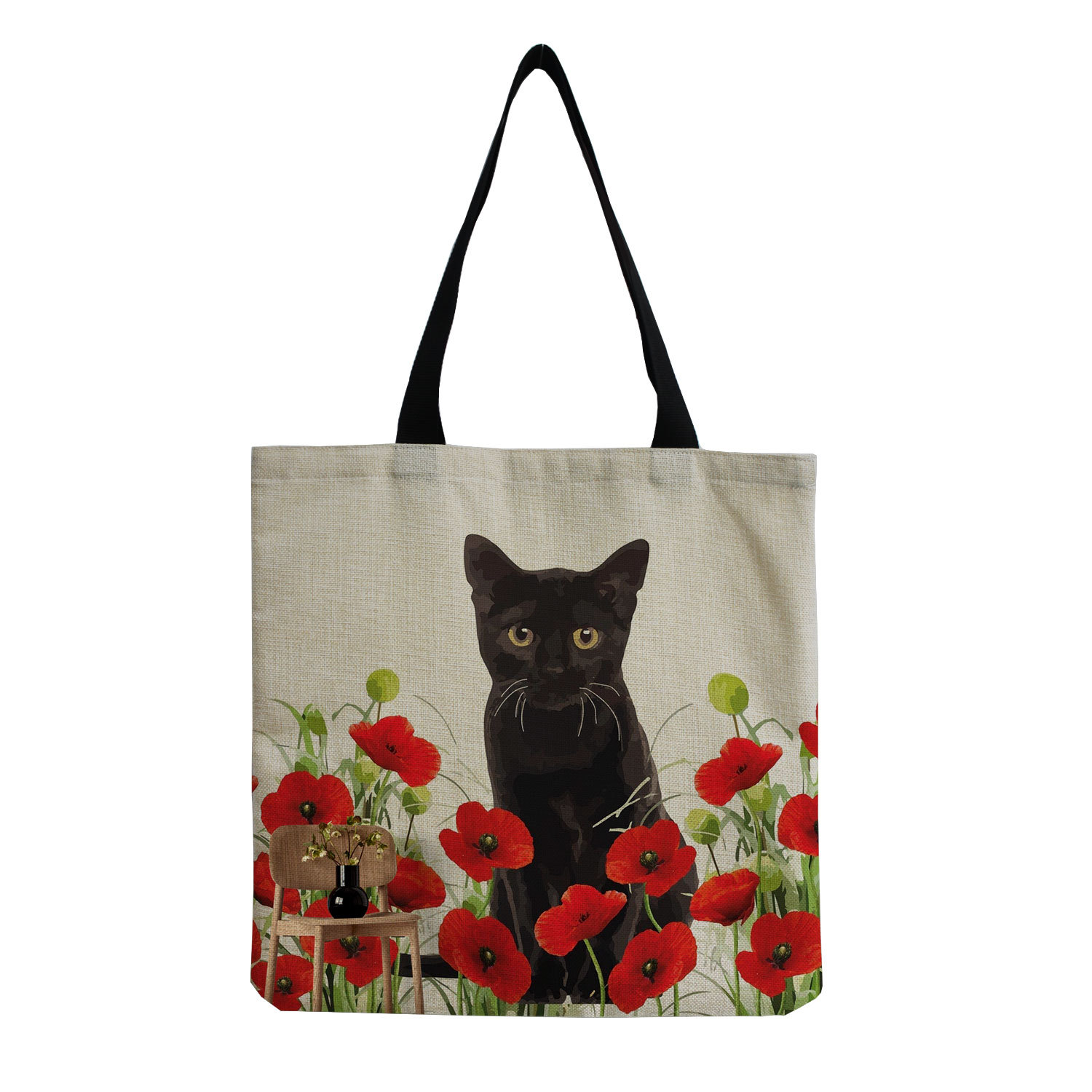 61g Weight Open Closure Type Double Handle Strap Type Tote Bag Bags Type Casual, Daily, Shopping Occasion cotton and linen Material Cat Pattern All Seasons Season Women's Gender Cute Style Square Shape Women's Cotton And Linen Cat Cute Square Open Tote Bag 7