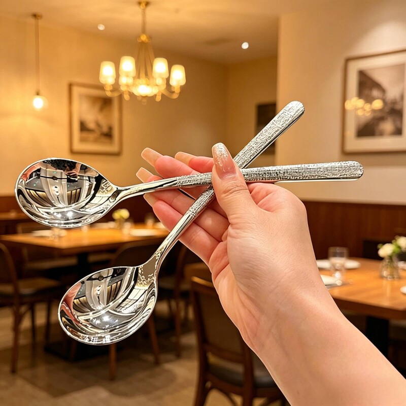 Stainless Steel Hammered Texture Korean-Style Spoon, Western Restaurant Long-Handled Spoon, Dessert Spoon, Household Round-Head Hammered Texture Spoon, Soup Spoon Stainless Steel Hammered Texture Korean-Style Spoon, Western Restaurant Long-Handled Spoon, Dessert Spoon, Household Round-Head Hammered Texture Spoon, Soup Spoon