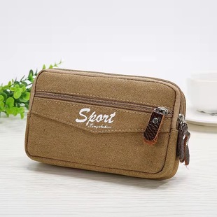 Canvas mobile phone waist bag outdoor sports belt multi-functional two-layer waist bag mobile phone coin purse construction site work