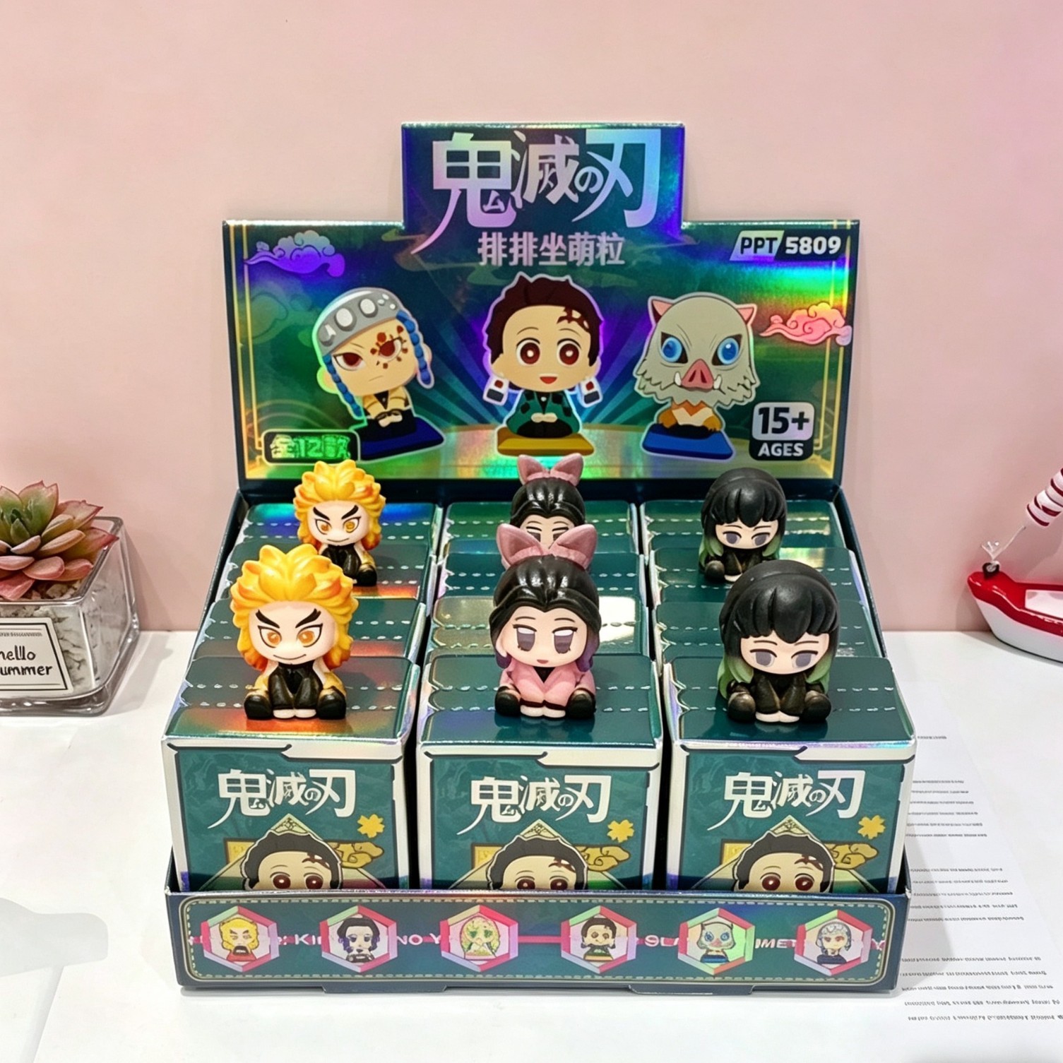 新款鬼灭之刃迷你萌粒盲盒潮玩树脂手办动漫公仔摆件周边盲盒批发