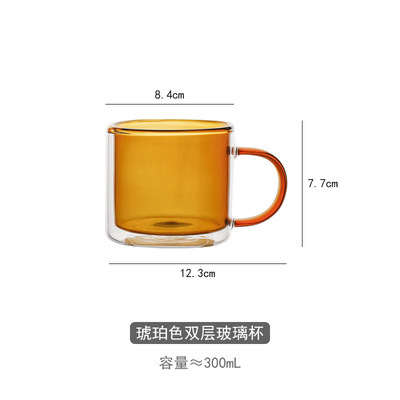 Taza de té de café para el hogar de doble capa de vidrio de color con mango Taza de leche de vidrio creativo