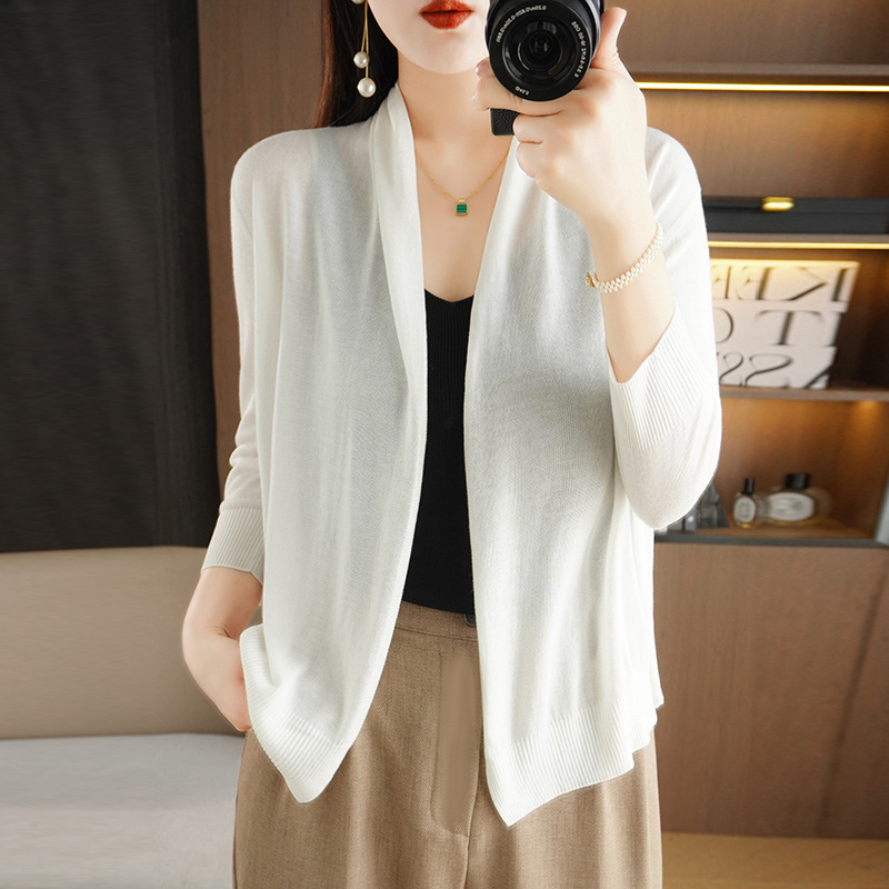 Summer Women's Air Conditioning Knitwear Thin Ice Silk Buckle Cardigan Long Sleeve Women's Cardigan Shawl plus size Waistcoat