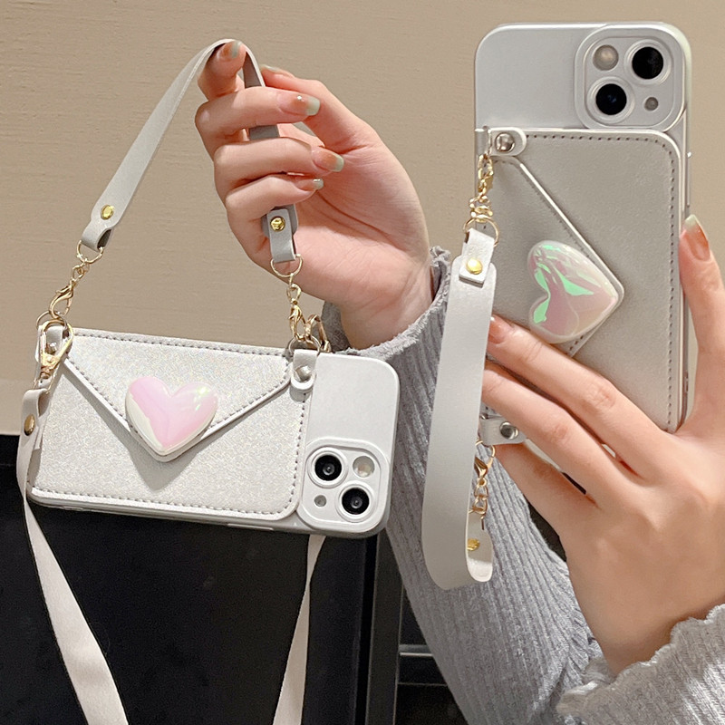 Applicable to Apple 15pro mobile phone case iphone 14 crossbody 13 card holder 11/12 lanyard 7p love xs/xr