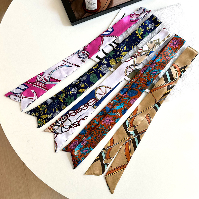 Pañuelo de seda largo, decoración de moda avanzada coreana, bufanda pequeña, bolsa de toalla de seda para mujer, cinturón de envoltura, turbante multiusos, cinturón para el cabello
