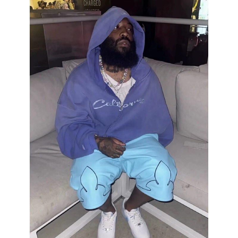 ERL American hip-hop style hooded sweatshirt, unisex, with letter print, heavyweight, fleece-lined, loose fit, trendy zip-up jacket