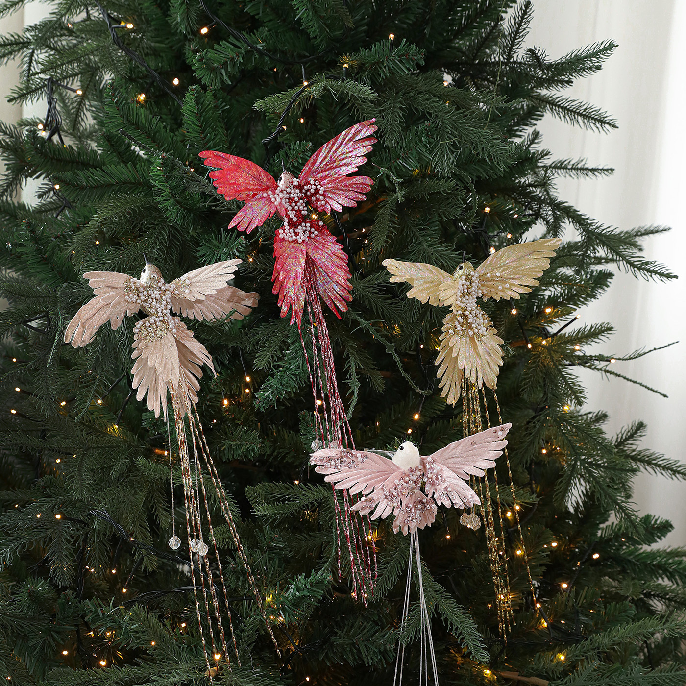 Decoración del árbol de Navidad pájaros clip de pájaros plumas de color simulación de pájaros jardinería ramas decoración accesorios