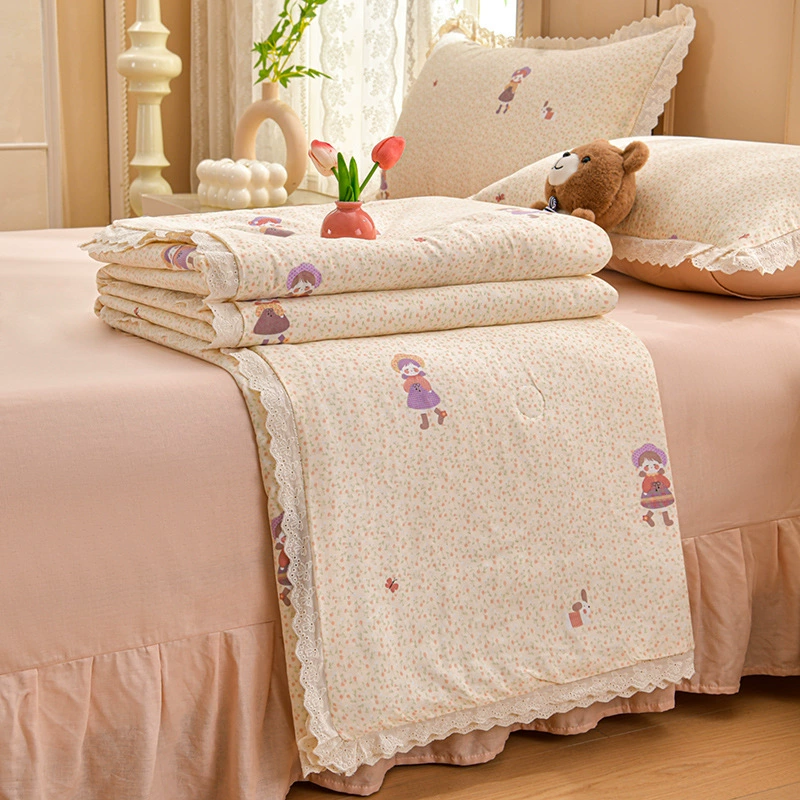Cotton double-layer fresh bedspread, summer duvet, set, 4 piece set