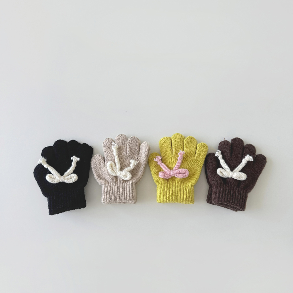 Mädchen handschuhe Winter flut süße schleife baby mädchen warme winddicht fünf finger stricken_voghion.com
