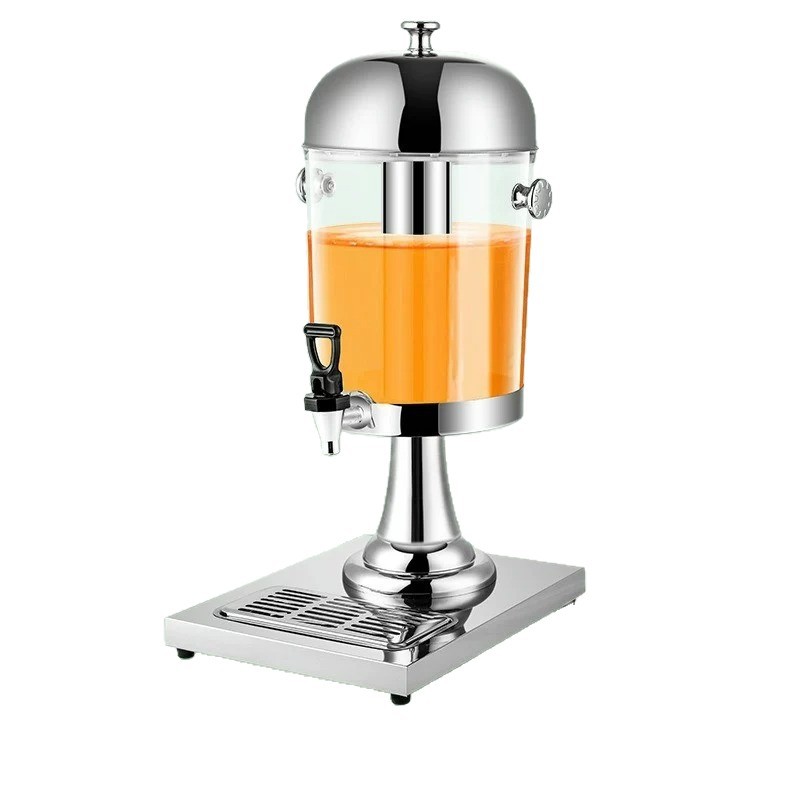 Trípode de jugo de acero inoxidable comercial 8l máquina de bebidas frías transparentes de un solo extremo, cubo de bebidas buffet del Hotel con grifo