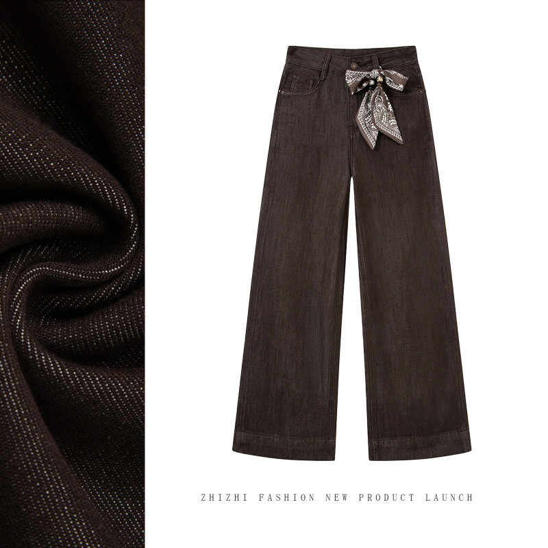 Women's Wide-Leg Jeans 2026 New Summer Style American Retro Long Pants Melard Brown Non-Stretch Cropped Pants