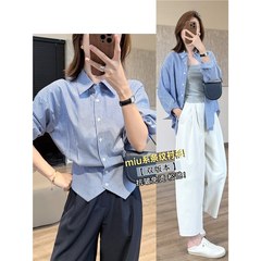 miu系条纹衬衫【双版本】抗皱免烫品质设计感收腰高腰衬衫女上衣