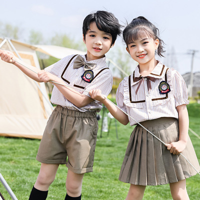 校服小學生夏裝英倫風畢業照教師兒童短袖班服幼兒園園服學院批發