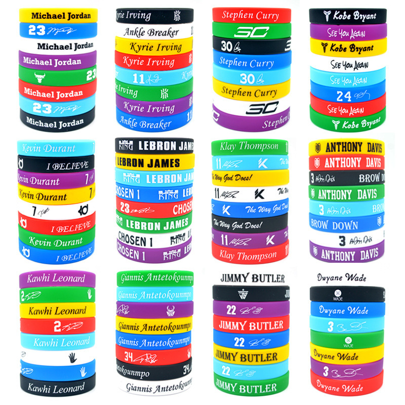 Football Basketball Sports Bracelet Silicone Wristband Men's Kobe James Curry Durant Letter Brother Luminous Bracelet
