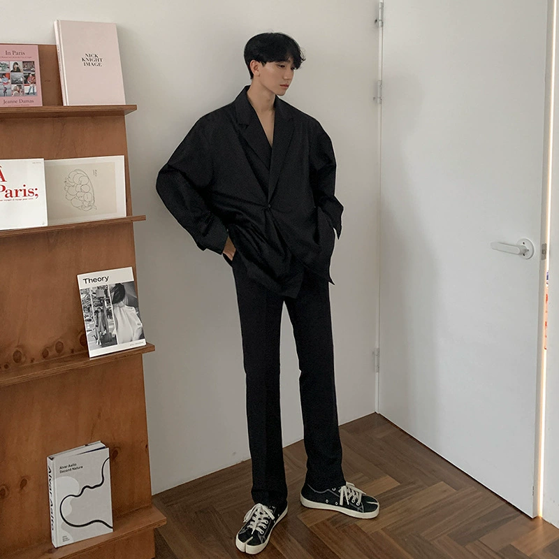 Высококачественный костюм MYQ, рубашка с драпировкой и воротником, мужская куртка с длинными рукавами, свободная модная красивая черная рубашка в Корейском стиле с рюшами