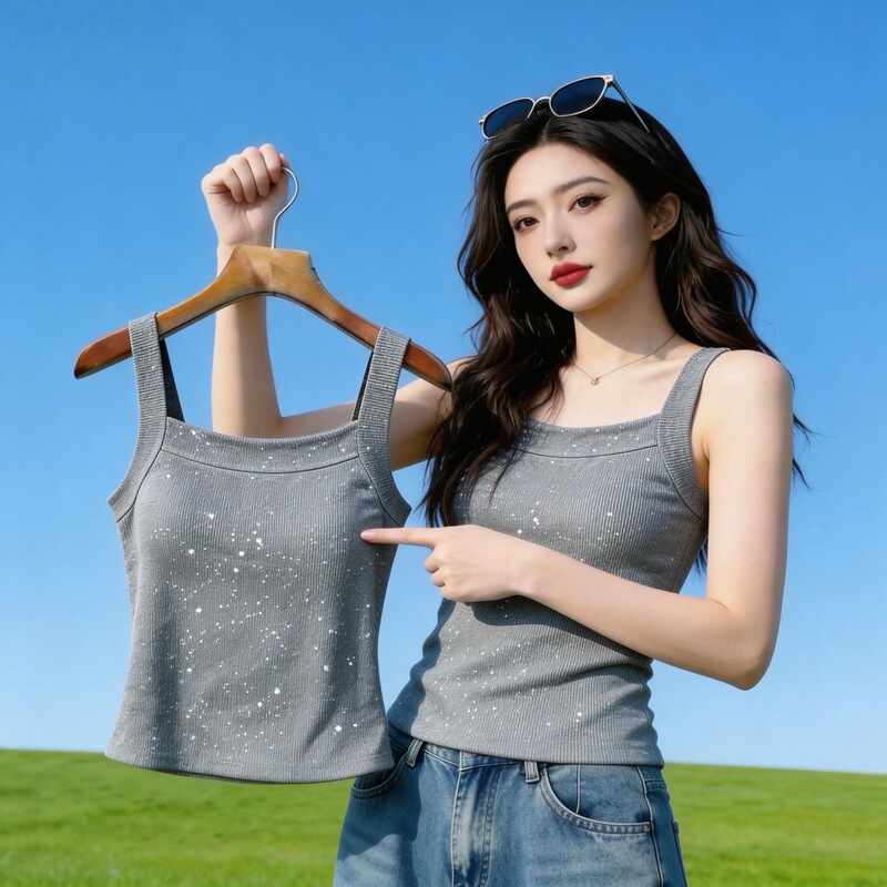 Wholesale Ice Silk Ribbed Stylish Sequin Camisole for Women 2026 Summer Sleeveless Tank Top Dropshipping Wholesale Ice Silk Ribbed Stylish Sequin Camisole for Women 2026 Summer Sleeveless Tank Top Dropshipping