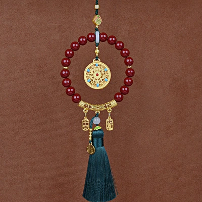 Five Blessings Complete Car Pendant: Car hanging - five-blessings-green-tassel