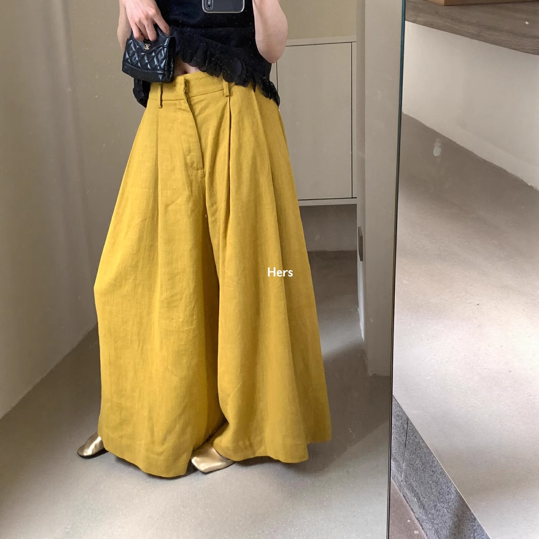 Liquidación, sin devoluciones ni cambios. Pantalones anchos informales de ramio y tencel para mujer, novedades de verano 2025, venta al por mayor, 20789 image 3
