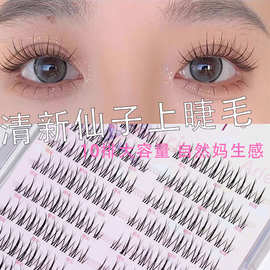 鱼小丫清新仙子双尖小火苗懒人上睫毛妈生自然仿真分段假睫毛批发
