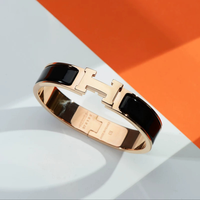 H文字フロストブラックサムライブレスレットエナメルクラシックカップルブレスレットローズゴールドワイドバージョン工場直販|undefined