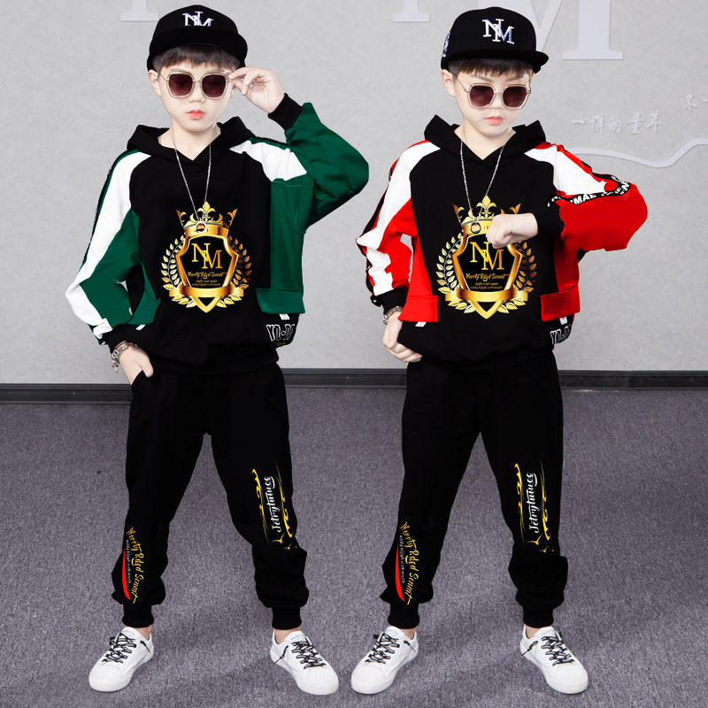 Boys' Autumn 2023 New Chinese and Korean Long sleeved Color Block Hooded Sweater for Children's Sports_voghion.com