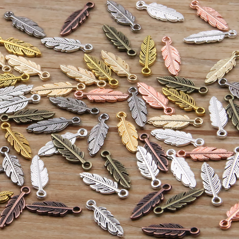 2023 New Product 5*15mm 9 Colors DIY Zinc Alloy Accessories Mini Small Feather Pendant Charm Animal Pendant