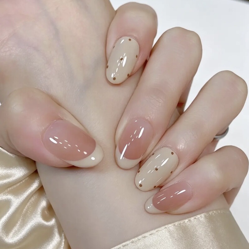 Caita-[Cookies] Handmade Wearable Nails 2026 New Popular Nail Art Polka Dot French Cat Eye Whitening Nail Tips