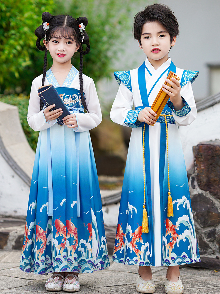汉服男童儿童古装国学服演出服中国风小学生书童朗读三字经表演服