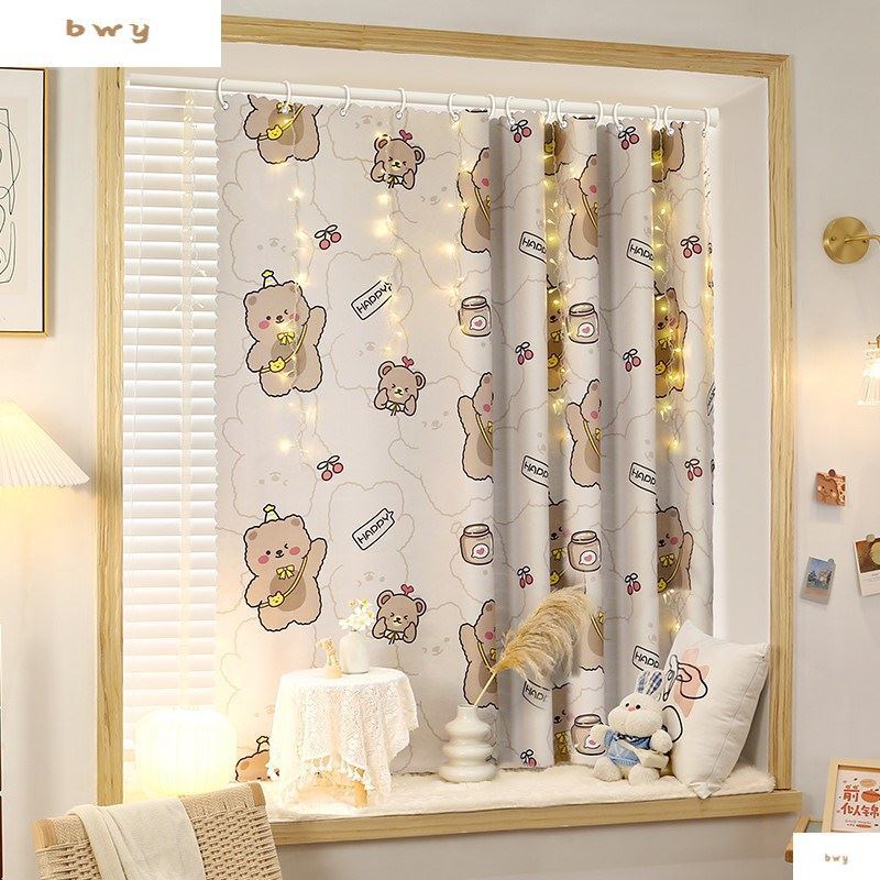 小窗户窗帘挂钩式遮阳全遮光出租屋简易卧室挂环短款伸缩杆免打孔