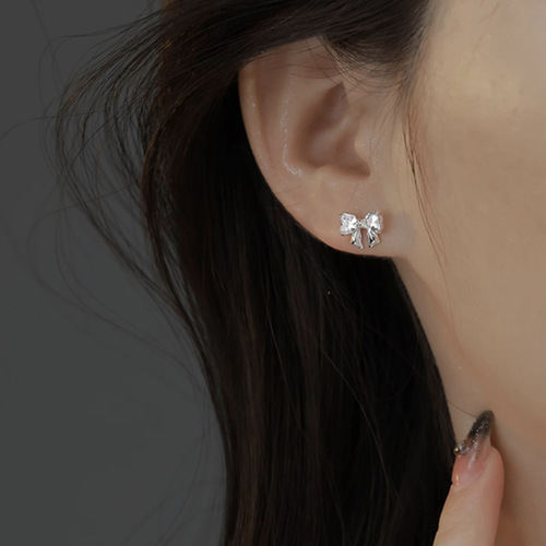 s999 sterling silver trendy high-end bow earrings simple niche design earrings temperament fashion earrings wholesale