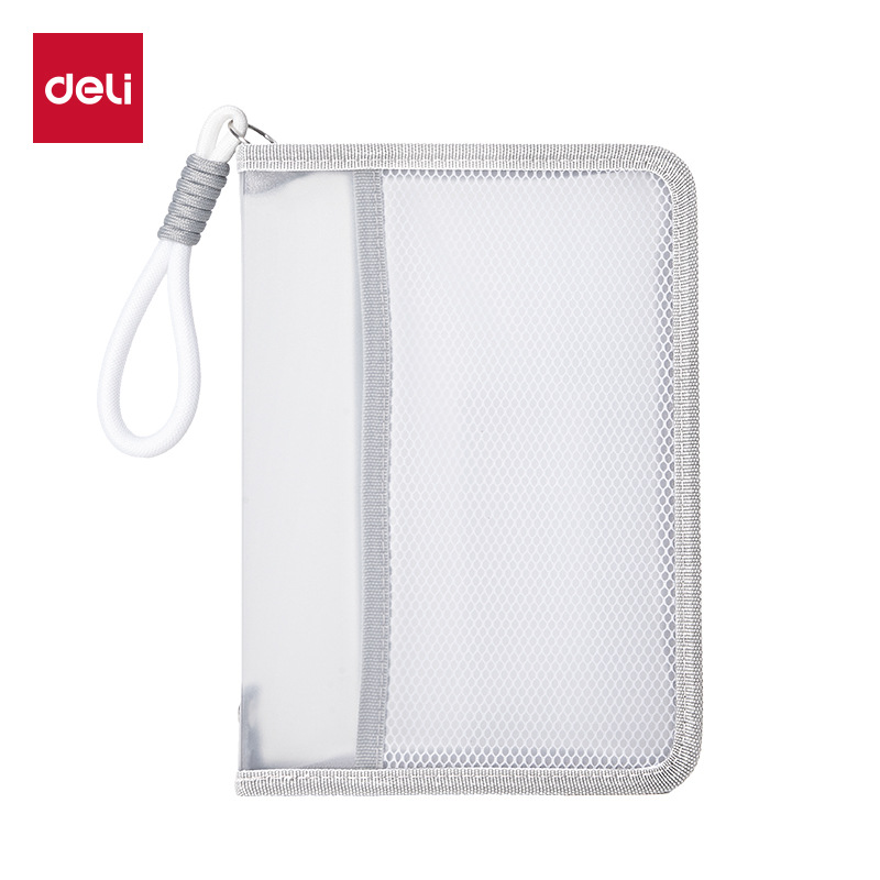Déli PP141_A5 con bolsillo de red U-forma zipper bolsa de archivo portátil bolsa de libros transparente zipper bolsa de almacenamiento de datos