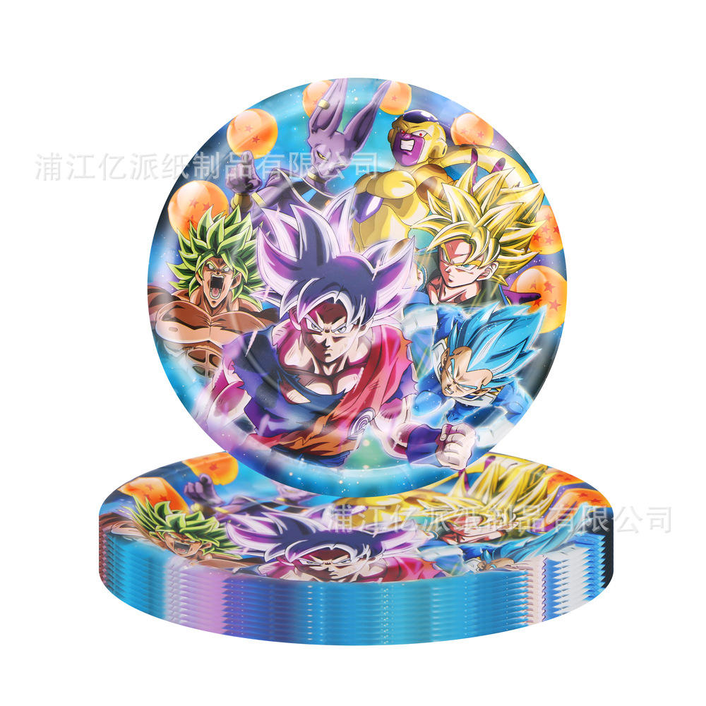 Nuevos siete bolas de dragón fiesta decoración atmósfera decoración prop bandeja de papel tazas de papel toallas de mesa set de cubiertos desechables