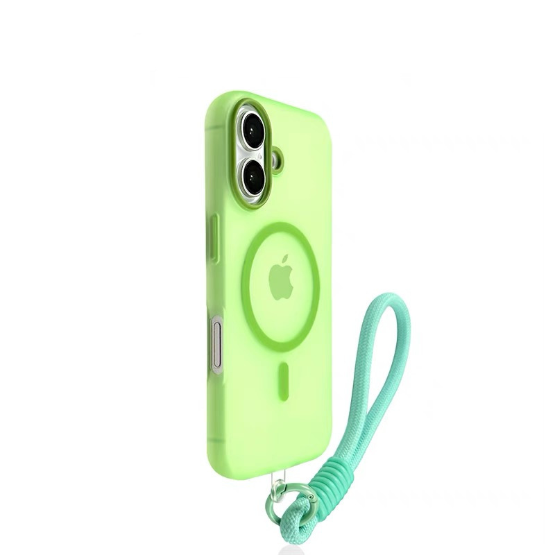 适用苹果17手机壳果冻磁吸iPhone16promax肤感磨砂带挂绳手绳简约|undefined