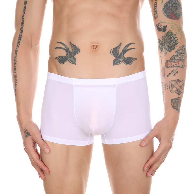 Men's Boxer Cup Underwear Ice Silk Boxer Pants Inner Pocket Cup-Inserted Design Convex Sexy Stage Performance Protection