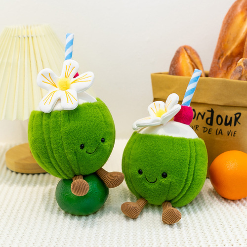 Creative Summer Coconut Table Companion Doll Simulation Fruit Plush Toy Cute Companion Cloth Doll Office Decoration