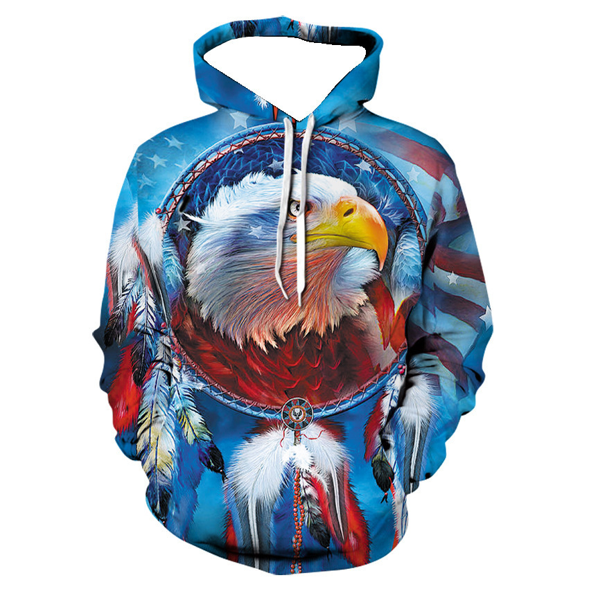 American Flag Eagle Hoodie For Men Crew Neck Plus Size Sweatshirt_voghion.com