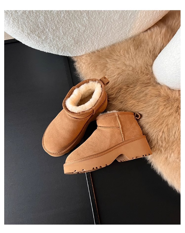 Nouvelles bottes courtes sirène à semelles épaisses Bottes de neige pour femmes Fourrure Un tube court Hiver avec des chaussures en coton pour femmes_voghion.com