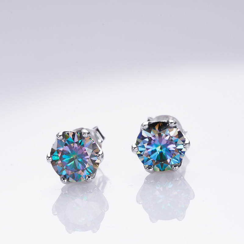 Transfronterizo S925 plata 1 quilate D color moissanita azul verde blanco moissanita clásica orejas de seis garras