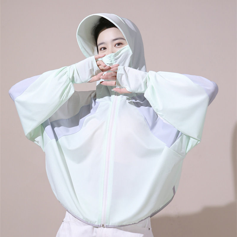 批发户外冰丝防晒衣女防紫外线防晒服2022夏季新款拼接撞色防晒衫