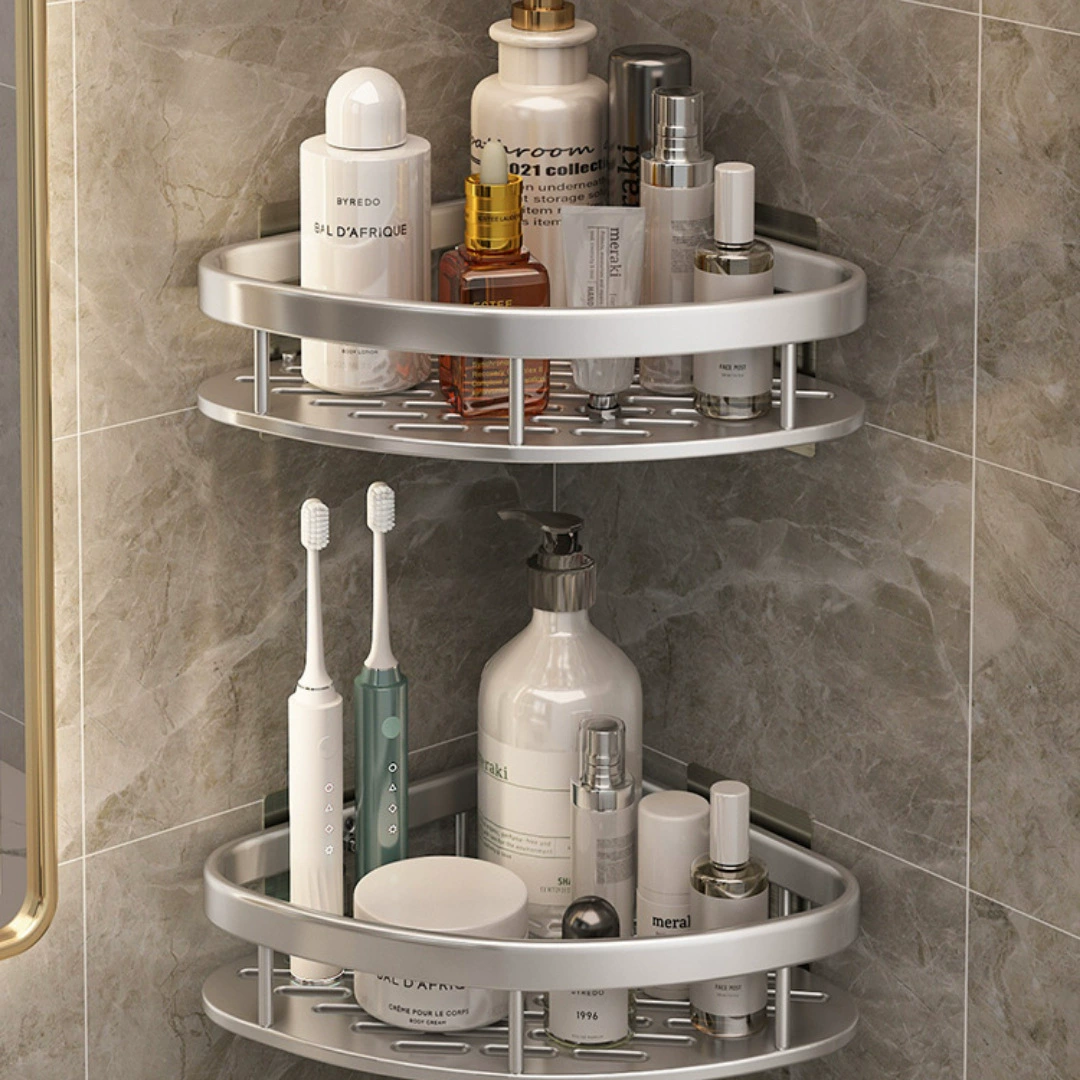 Corner Wall-Mounted Triangle Storage Shelf, free-punch installation, metal, single/double/triple