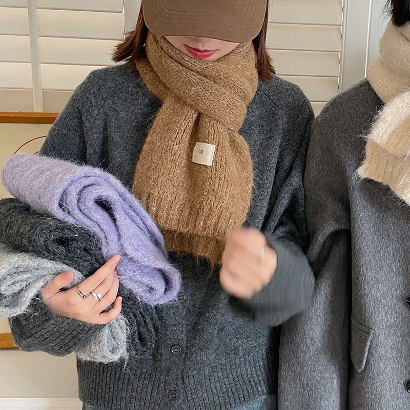 Contenant de la laine ~ Nouvelle écharpe en cachemire imitant un œuf gluant doux de couleur unie pour la chaleur hivernale en tricot de tempérament coréen_voghion.com