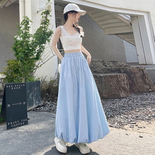 白色半身花苞裙女夏季薄款高腰显瘦a字伞裙小个子蓬蓬灯笼裙长款