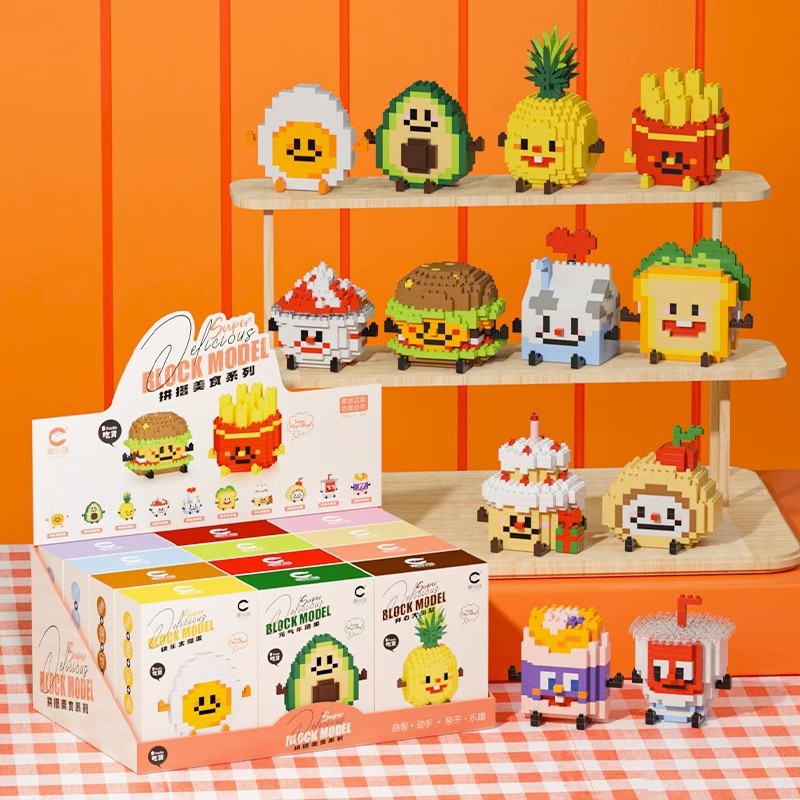 Chao Le Chuang 8921-32 Burger Food Doll Building Block Series Six Day Children's Gift Girl Blind Box Stand