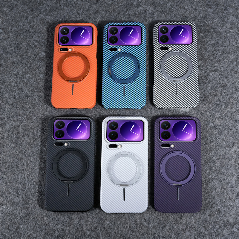 Suitable for Xiaomi 17T mobile phone case, Redmi Turbo5 magnetic carbon fiber pattern POCOF8Pro rotating stand protective cover