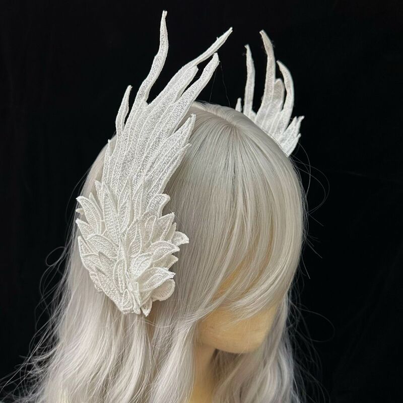 White Feather Headpiece Lolita Wings White Angel Cosplay Original Wing Embroidery Design Hairpin Hair Accessory