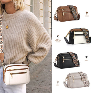Spot cross-border hot European and American color matching multi-function zipper messenger bag square bag PU shoulder bag wallet adjustable shoulder strap
