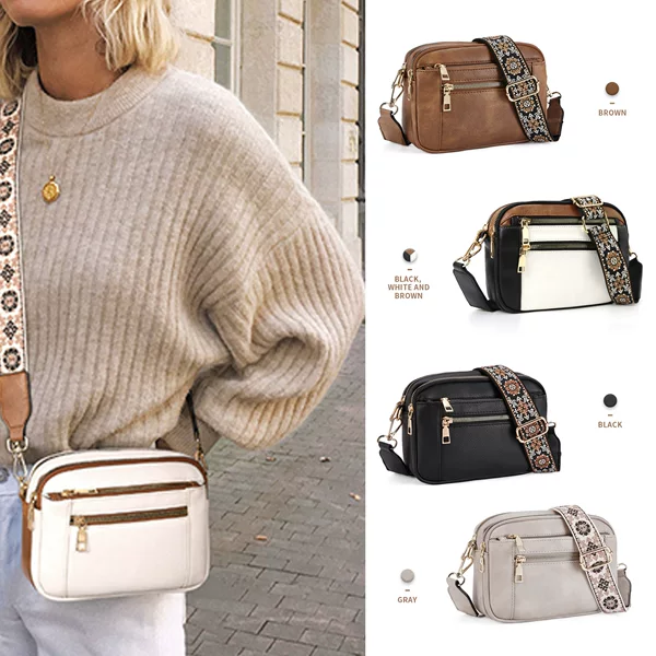 Spot cross-border hot European and American color matching multi-function zipper messenger bag square bag PU shoulder bag wallet adjustable shoulder strap