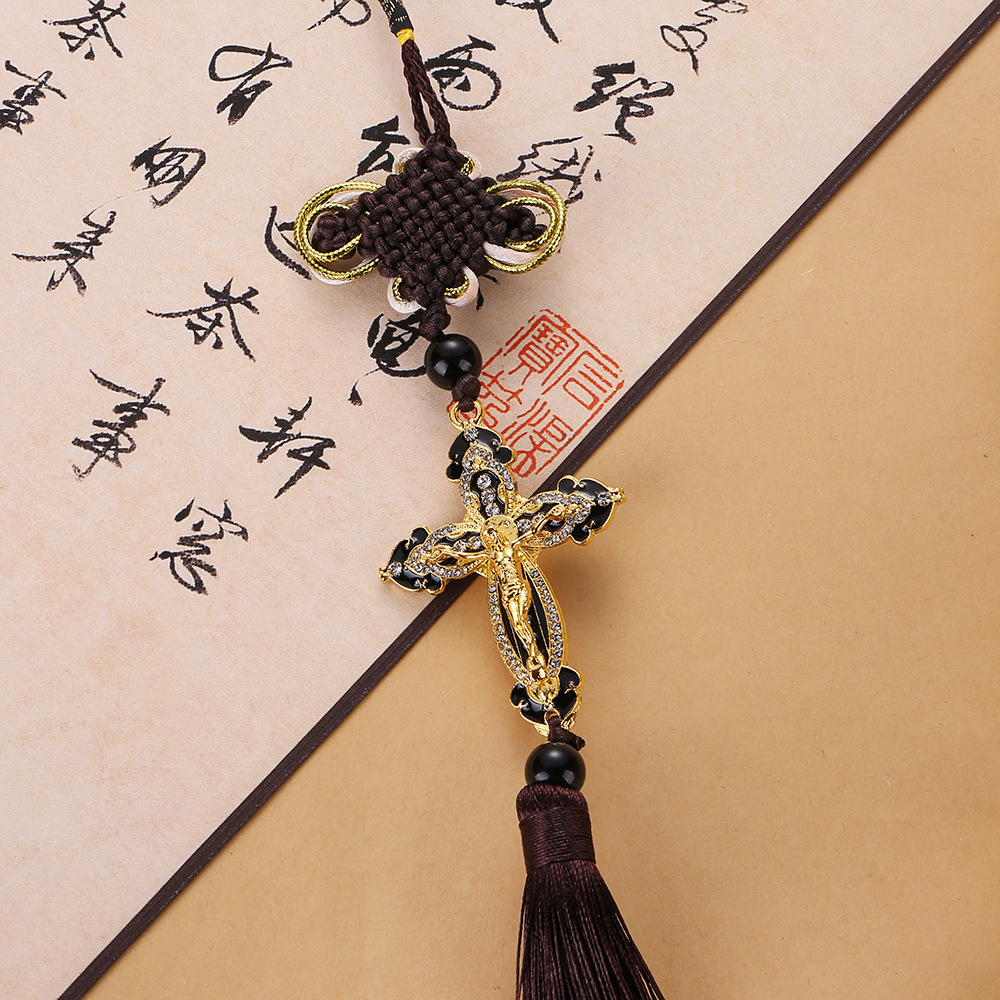 Carefully Selected Cross-Border Gold Cross Car Hangings, Car Interior Decorations, Car Pendants, Tassel Decorations, Wholesale