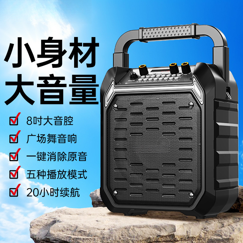 Square Dance Audio Bluetooth Speaker Small Outdoor High Volume Home Karaoke Subwoofer with Wireless Microphone