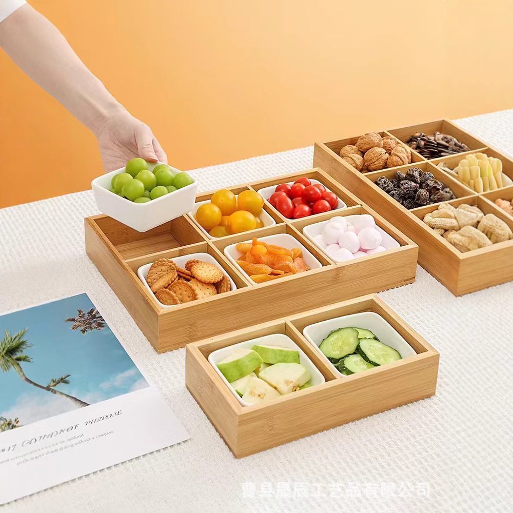 Bandeja de bambú y madera Jiugongge, vajilla de madera, ingredientes de olla caliente, plato de guarnición de restaurante, plato de verduras Jiugongge